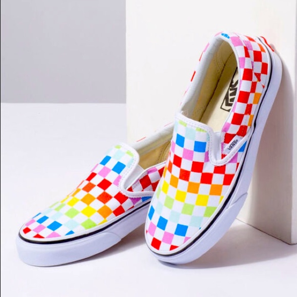 rainbow checkered slip-ons (ON SALE)